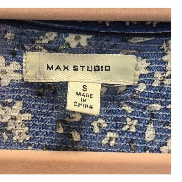 Max Studio Faux Wrap Blue Floral Midi Boho Dress Size Small EUC - Picture 5 of 5